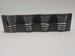 Spooky Hollow Skeleton Hand Shot Glasses Set of 4 Halloween 1.8 Oz